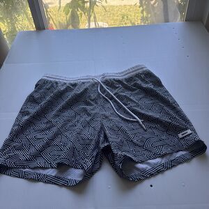 DKNY Men’s Swim Trunks XL Black White Geometric Print Drawstring Swim Shorts